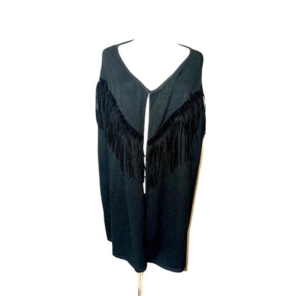 Love Token Black Cape with Fringe, Sz M - Picture 2 of 6
